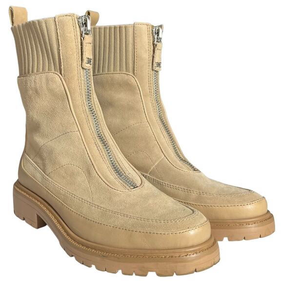 Sam Edelman Boots Womens 8 Leone Leather Chunky Mid Calf Combat Shoes Tan - Picture 2 of 16